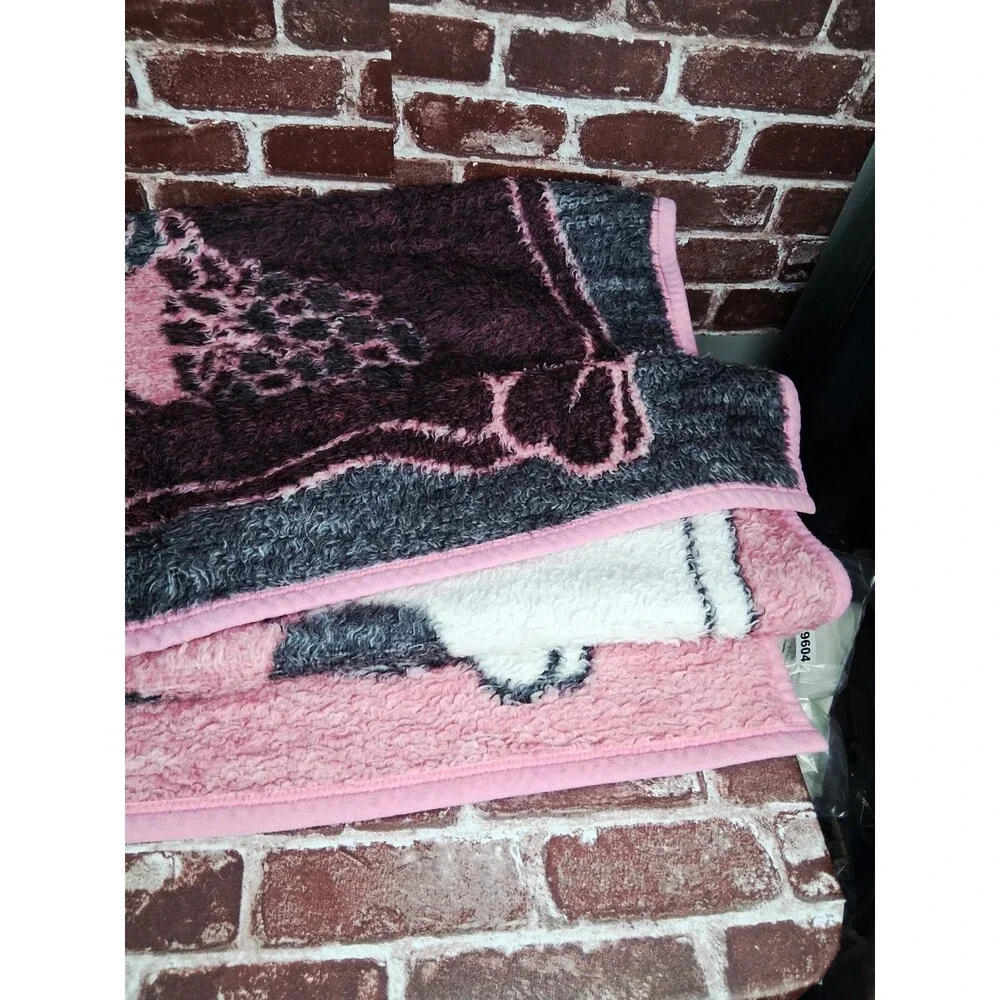 VTG Biederlack Blanket Disney Minnie Mouse Fleece Throw Reversible Pink 38x54